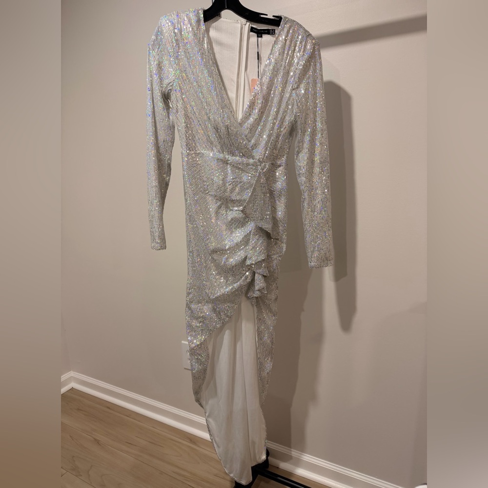 Darling Silver Asymmetrical Sequin Dress